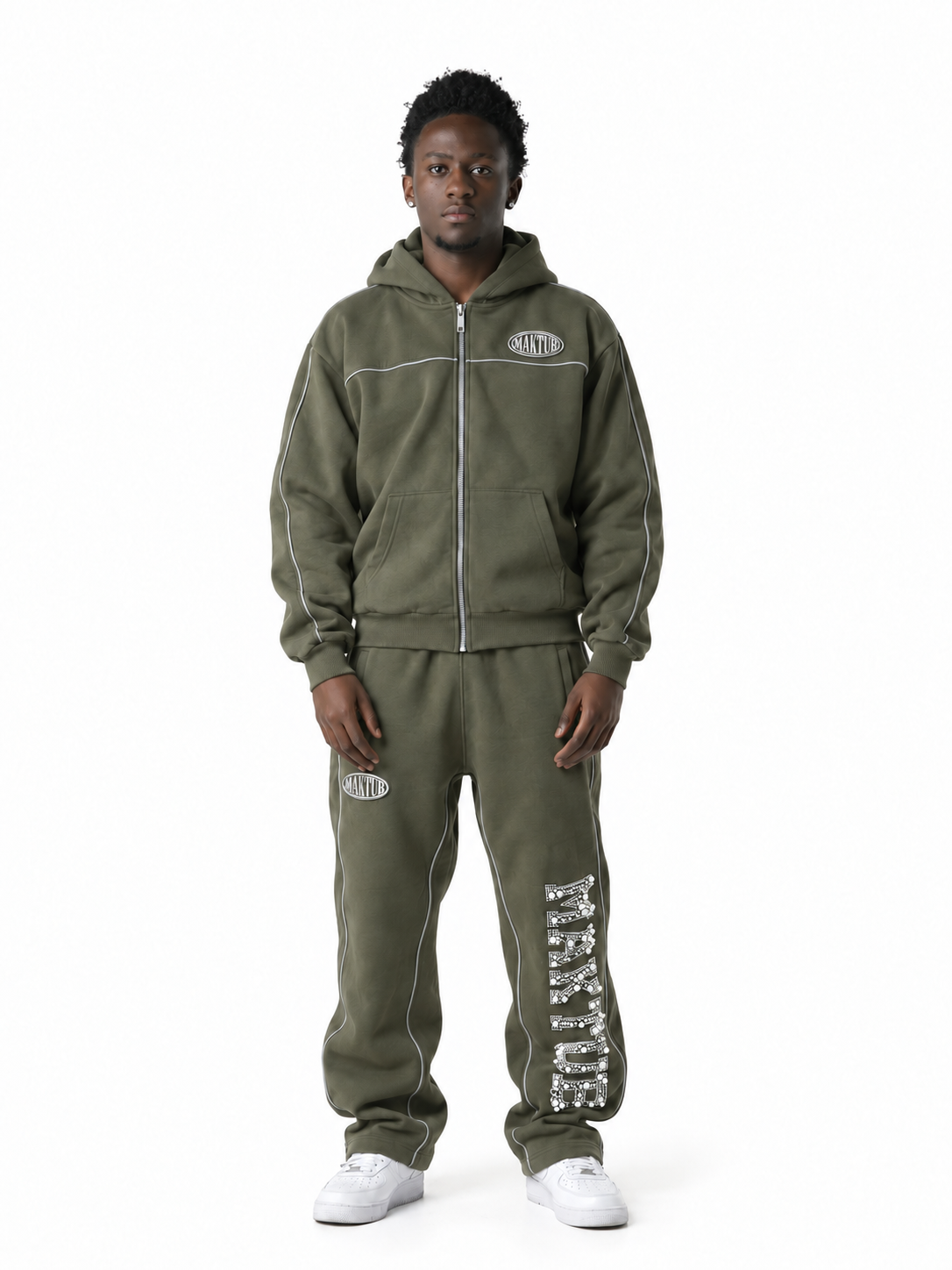 MILITARY GREEN PEARLS REFLECTIVE ZIPPER